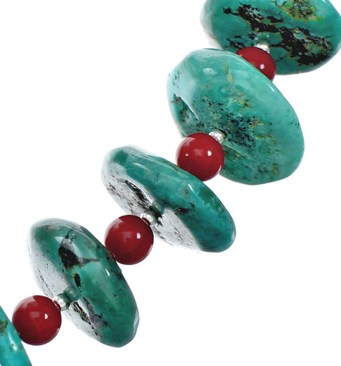 Navajo Sterling Silver Turquoise And Coral Bead Necklace X11181